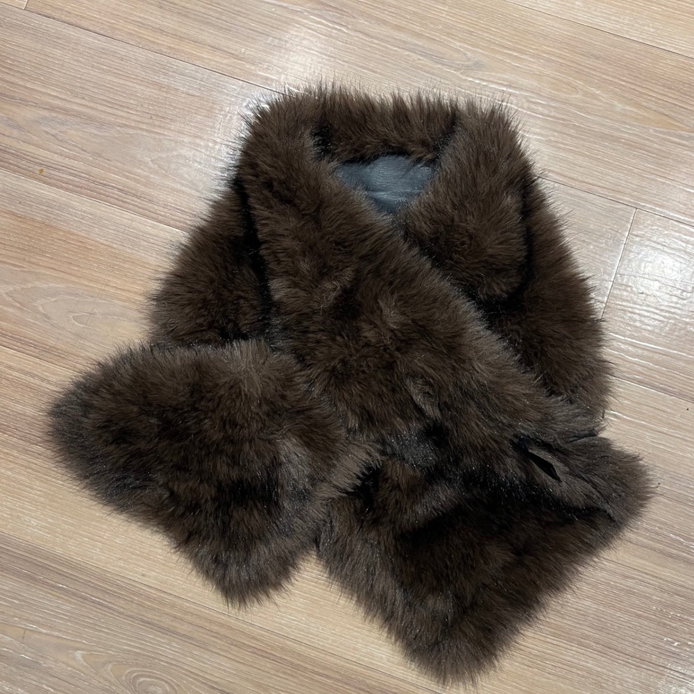 Zara Womens Faux Fur Stole Scarf Pull Through Wrap Brown M